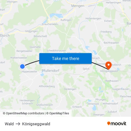 Wald to Königseggwald map