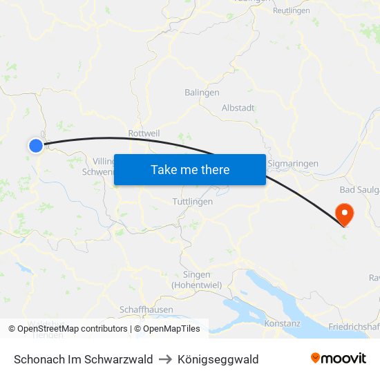 Schonach Im Schwarzwald to Königseggwald map