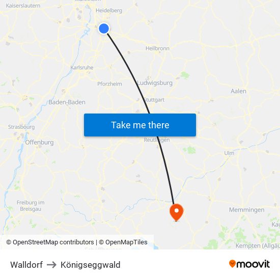 Walldorf to Königseggwald map