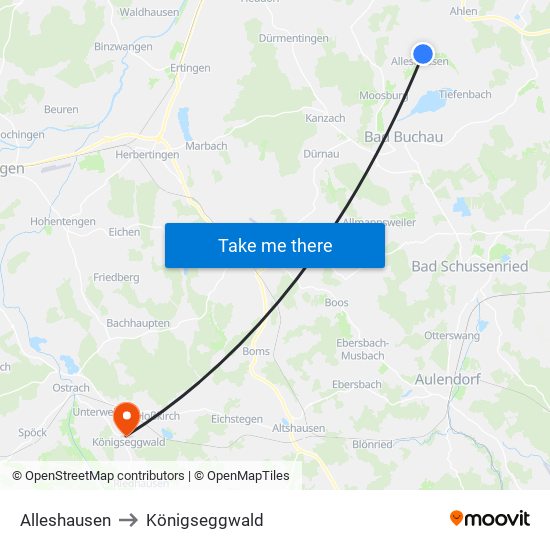 Alleshausen to Königseggwald map