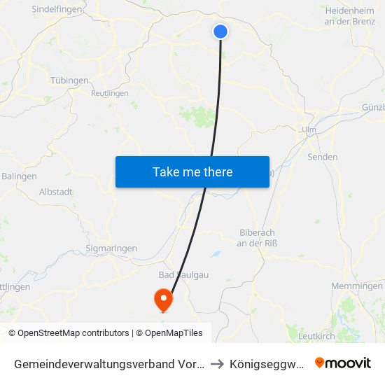 Gemeindeverwaltungsverband Voralb to Königseggwald map