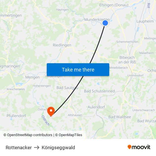 Rottenacker to Königseggwald map