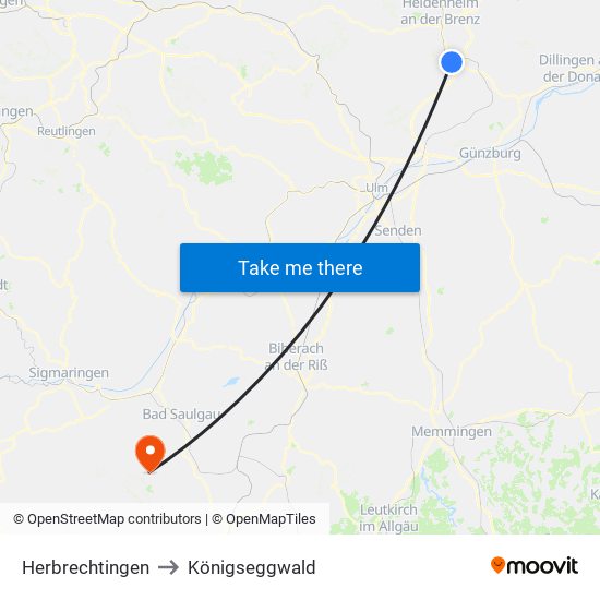Herbrechtingen to Königseggwald map
