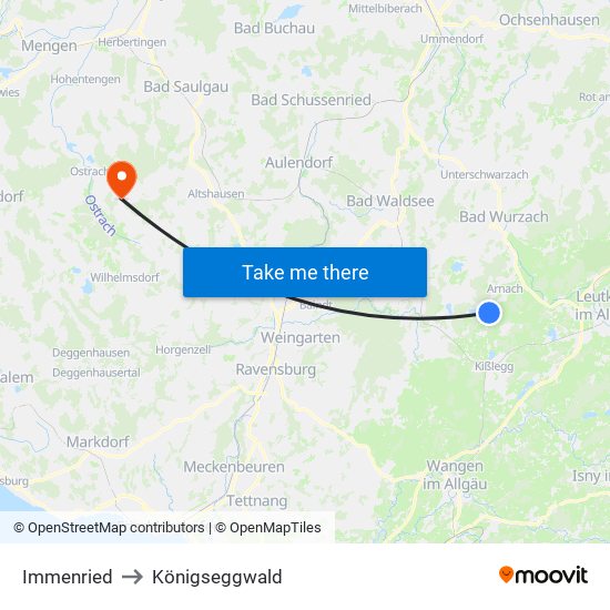 Immenried to Königseggwald map