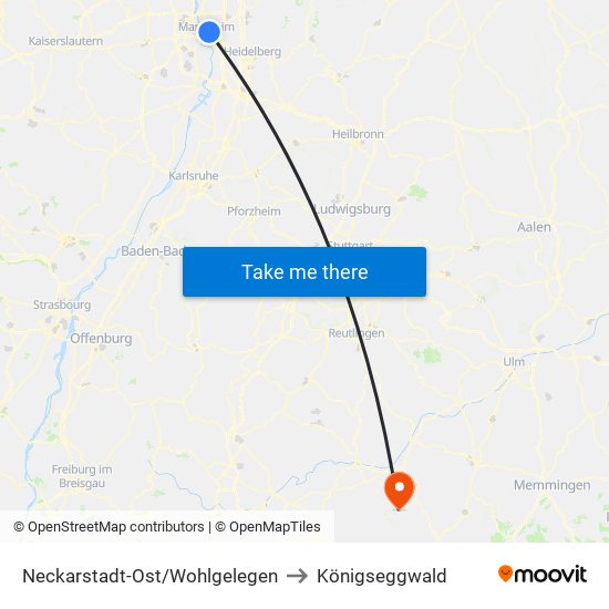 Neckarstadt-Ost/Wohlgelegen to Königseggwald map