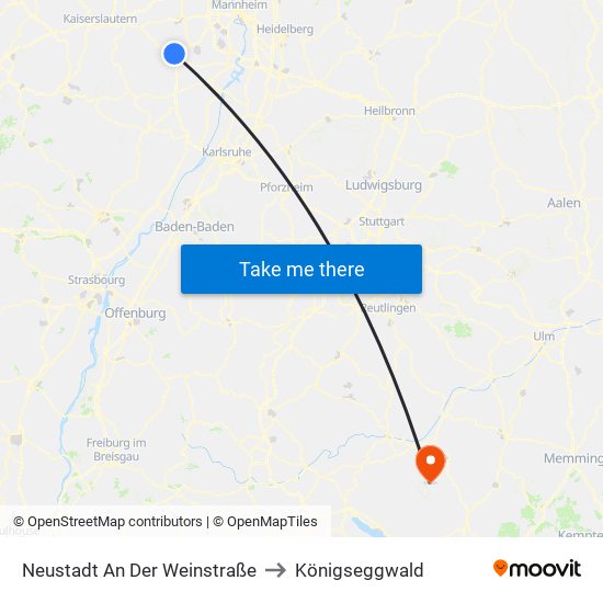 Neustadt An Der Weinstraße to Königseggwald map