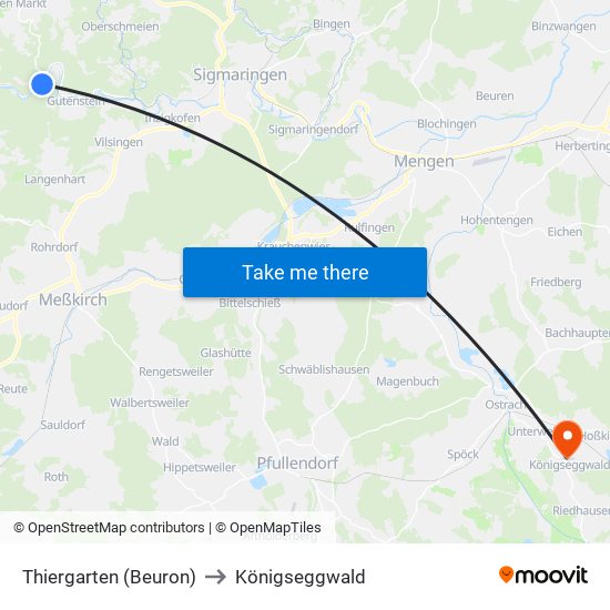 Thiergarten (Beuron) to Königseggwald map