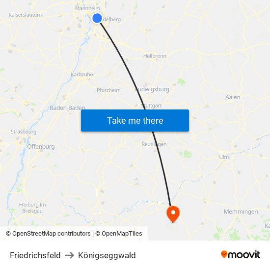Friedrichsfeld to Königseggwald map