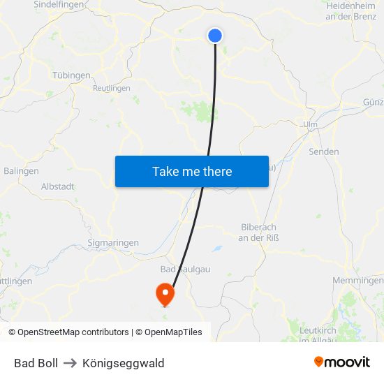 Bad Boll to Königseggwald map