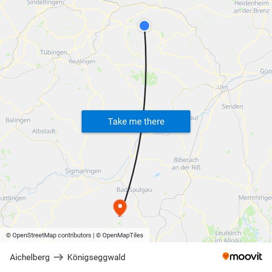 Aichelberg to Königseggwald map