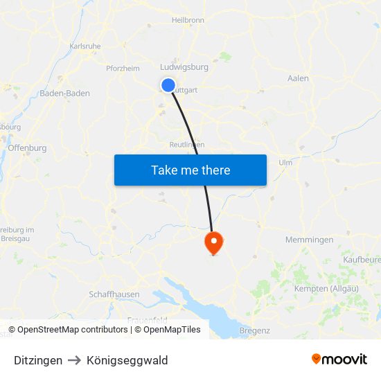 Ditzingen to Königseggwald map