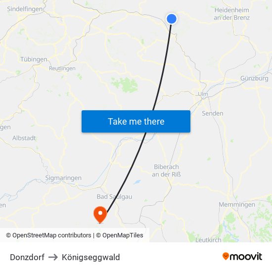 Donzdorf to Königseggwald map