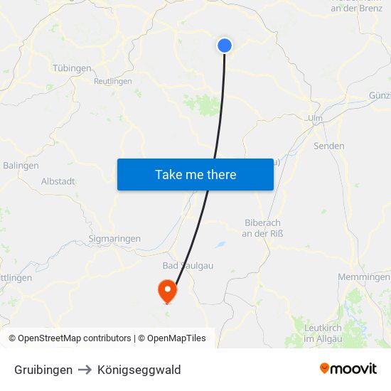 Gruibingen to Königseggwald map