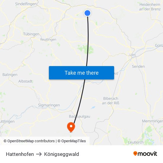 Hattenhofen to Königseggwald map