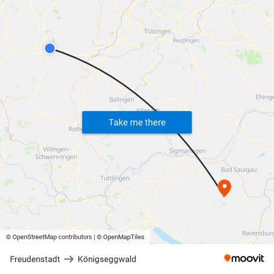 Freudenstadt to Königseggwald map