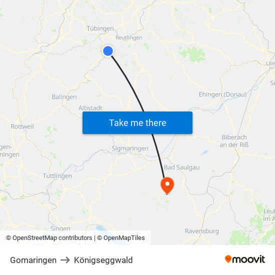 Gomaringen to Königseggwald map