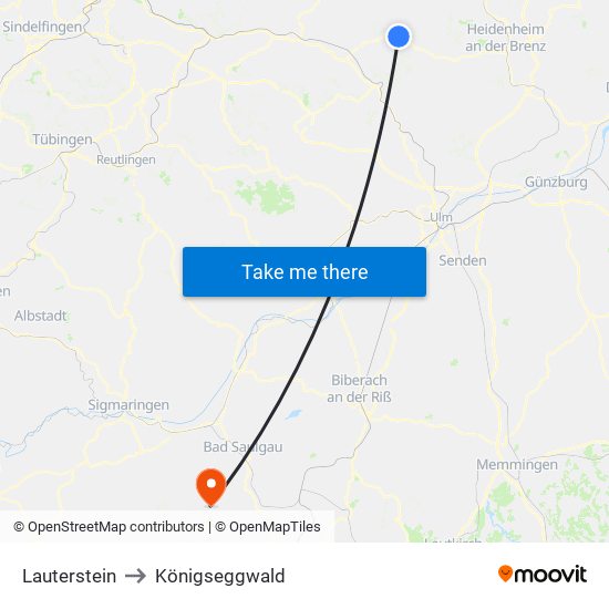 Lauterstein to Königseggwald map