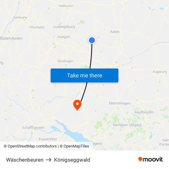 Wäschenbeuren to Königseggwald map