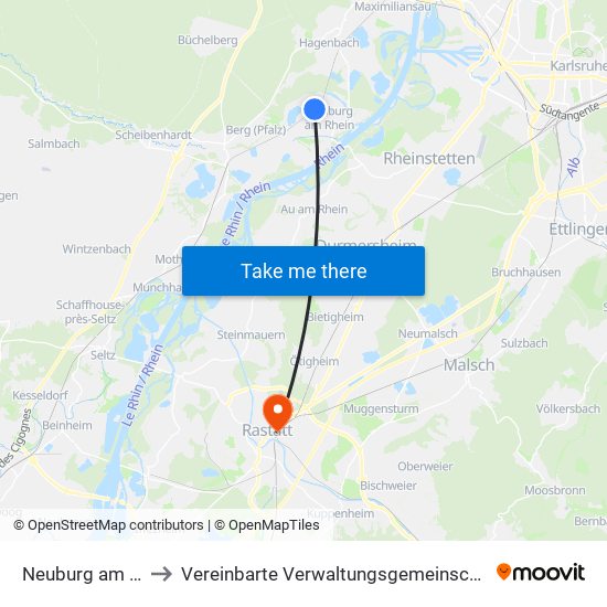 Neuburg am Rhein to Vereinbarte Verwaltungsgemeinschaft Rastatt map