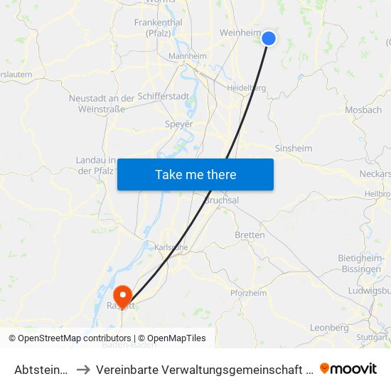 Abtsteinach to Vereinbarte Verwaltungsgemeinschaft Rastatt map