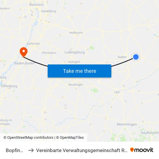 Bopfingen to Vereinbarte Verwaltungsgemeinschaft Rastatt map