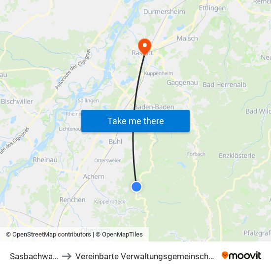 Sasbachwalden to Vereinbarte Verwaltungsgemeinschaft Rastatt map