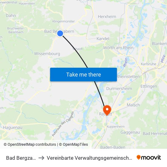 Bad Bergzabern to Vereinbarte Verwaltungsgemeinschaft Rastatt map