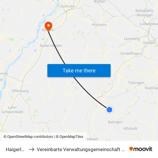 Haigerloch to Vereinbarte Verwaltungsgemeinschaft Rastatt map