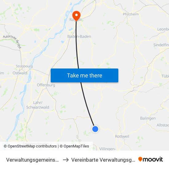 Verwaltungsgemeinschaft Schramberg to Vereinbarte Verwaltungsgemeinschaft Rastatt map
