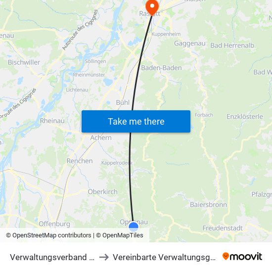 Verwaltungsverband Oberes Renchtal to Vereinbarte Verwaltungsgemeinschaft Rastatt map