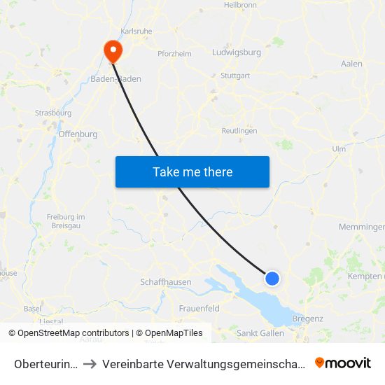 Oberteuringen to Vereinbarte Verwaltungsgemeinschaft Rastatt map