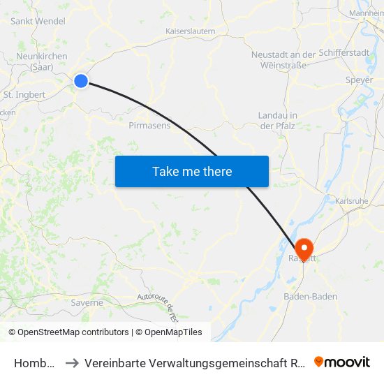 Homburg to Vereinbarte Verwaltungsgemeinschaft Rastatt map