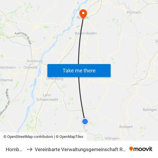 Hornberg to Vereinbarte Verwaltungsgemeinschaft Rastatt map