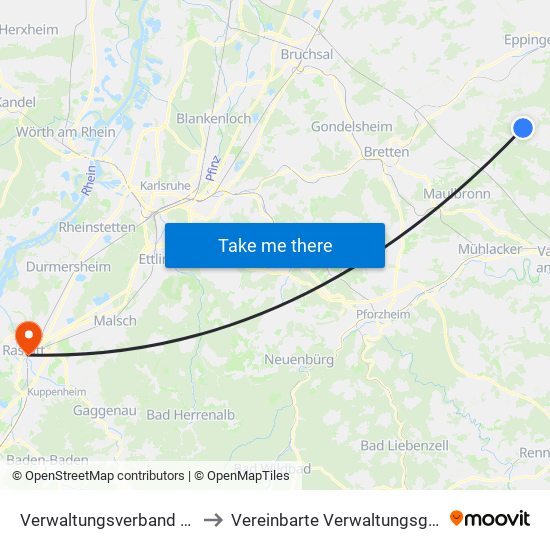 Verwaltungsverband Oberes Zabergäu to Vereinbarte Verwaltungsgemeinschaft Rastatt map