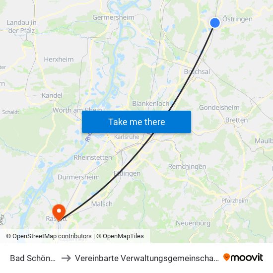 Bad Schönborn to Vereinbarte Verwaltungsgemeinschaft Rastatt map