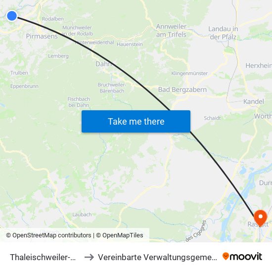 Thaleischweiler-Wallhalben to Vereinbarte Verwaltungsgemeinschaft Rastatt map