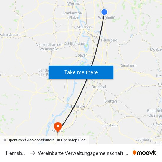 Hemsbach to Vereinbarte Verwaltungsgemeinschaft Rastatt map