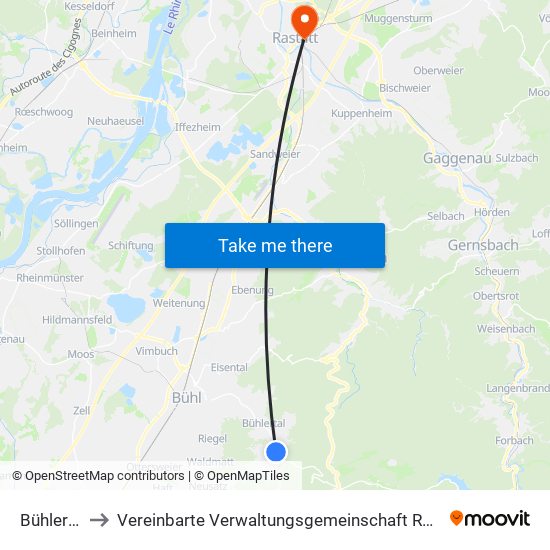 Bühlertal to Vereinbarte Verwaltungsgemeinschaft Rastatt map