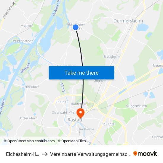 Elchesheim-Illingen to Vereinbarte Verwaltungsgemeinschaft Rastatt map