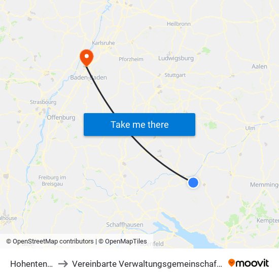 Hohentengen to Vereinbarte Verwaltungsgemeinschaft Rastatt map