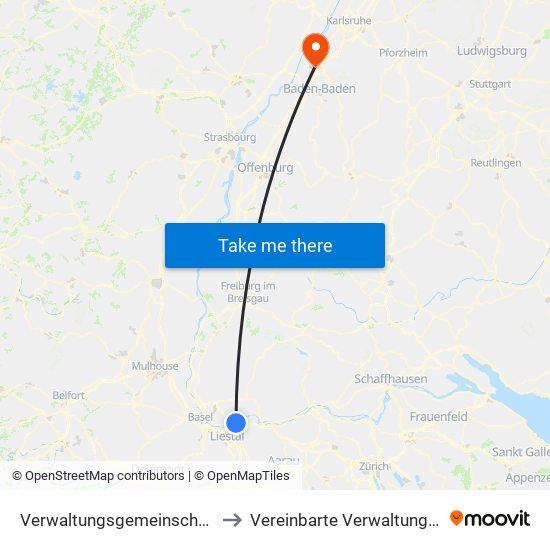 Verwaltungsgemeinschaft Rheinfelden (Baden) to Vereinbarte Verwaltungsgemeinschaft Rastatt map