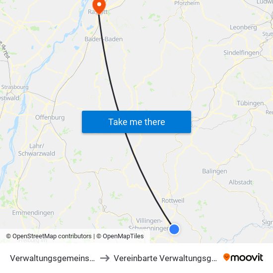 Verwaltungsgemeinschaft Trossingen to Vereinbarte Verwaltungsgemeinschaft Rastatt map