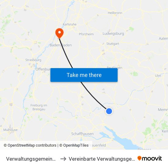 Verwaltungsgemeinschaft Meßkirch to Vereinbarte Verwaltungsgemeinschaft Rastatt map