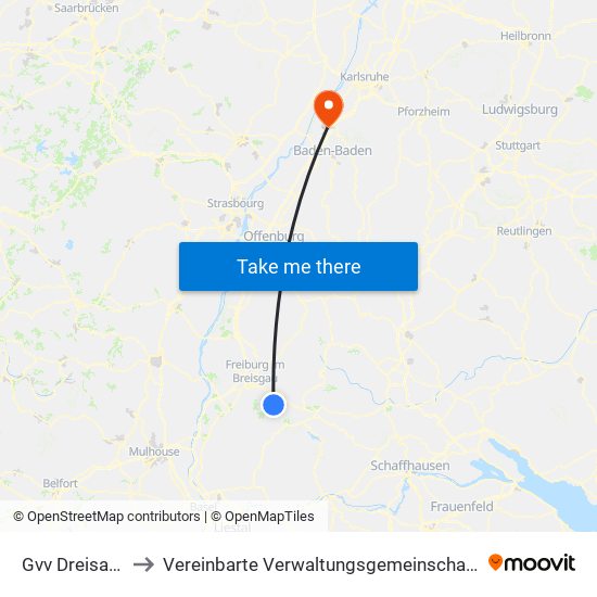 Gvv Dreisamtal to Vereinbarte Verwaltungsgemeinschaft Rastatt map