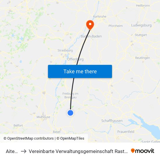 Aitern to Vereinbarte Verwaltungsgemeinschaft Rastatt map