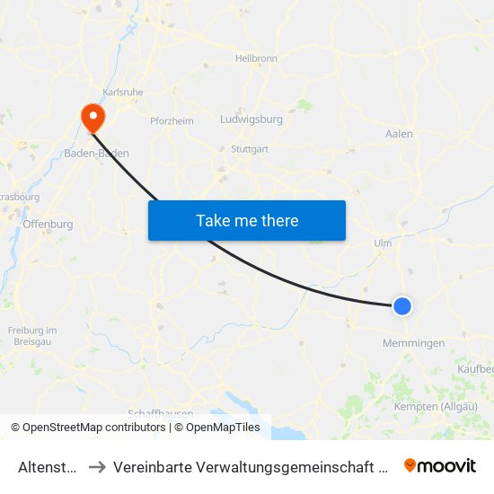 Altenstadt to Vereinbarte Verwaltungsgemeinschaft Rastatt map