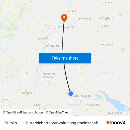 Stühlingen to Vereinbarte Verwaltungsgemeinschaft Rastatt map