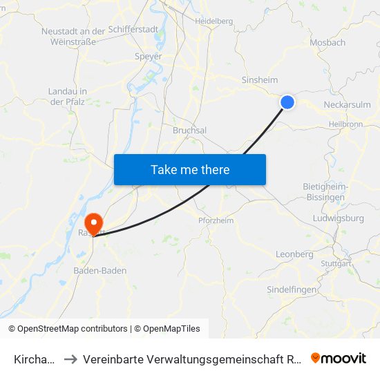 Kirchardt to Vereinbarte Verwaltungsgemeinschaft Rastatt map