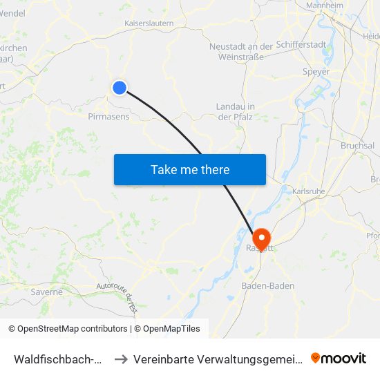 Waldfischbach-Burgalben to Vereinbarte Verwaltungsgemeinschaft Rastatt map