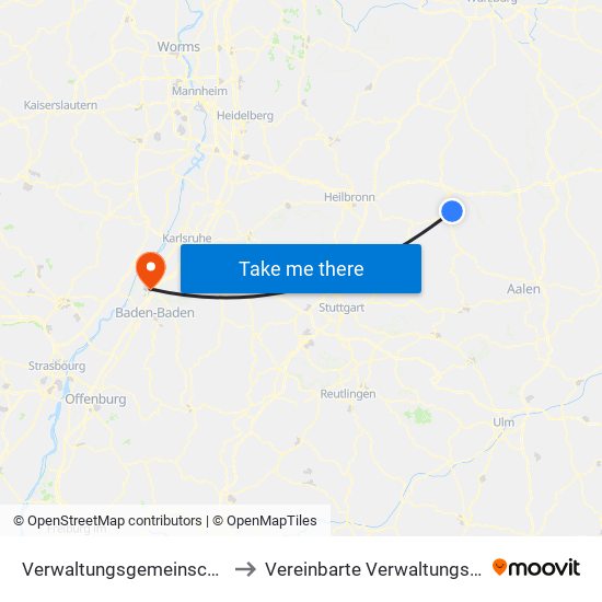 Verwaltungsgemeinschaft Schwäbisch Hall to Vereinbarte Verwaltungsgemeinschaft Rastatt map
